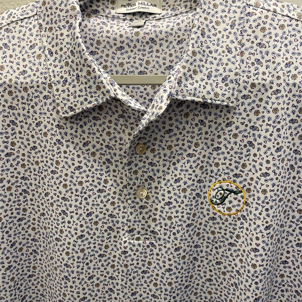 Peter Millar Men’s XL Drink White and Blue Pattern Polo Shirt like new - Picture 2 of 4